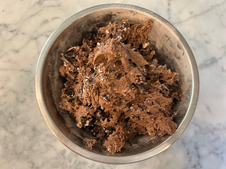 A bowl of chocolate oreo cookie dough