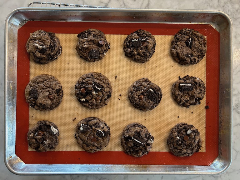 A tray of chocolate Oreo cookies