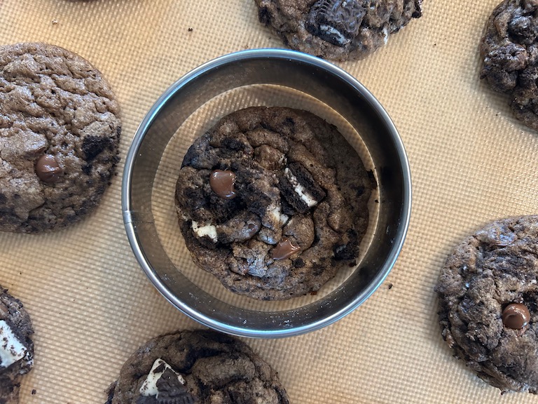 Reshaping the cookies with a metal cutter