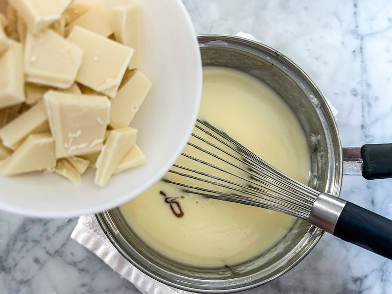 Adding white chocolate to coconut ice cream