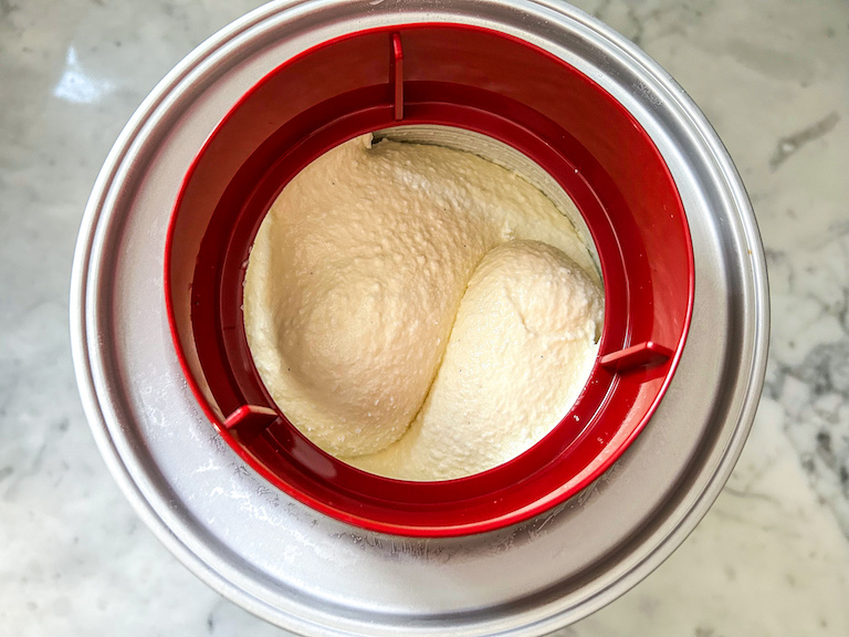 Churning coconut ice cream