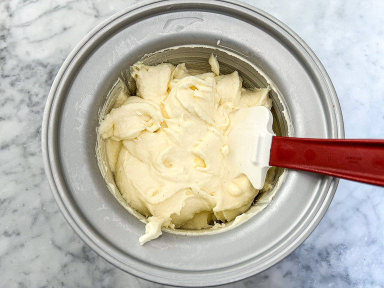 Ice cream maker full of coconut ice cream