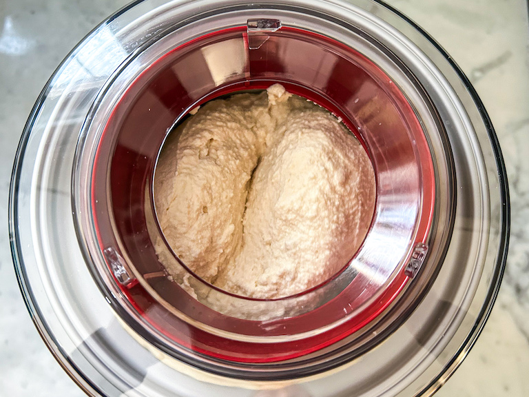 Peanut butter ice cream churning in an ice cream maker