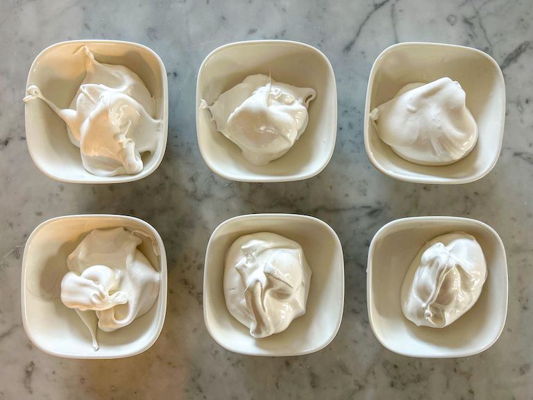 Bowls of white meringue