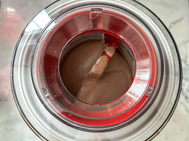 Nutella ice cream churning in an ice cream maker