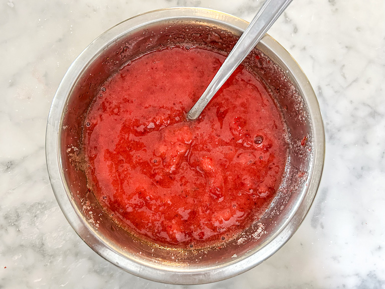 Dish of strawberry puree