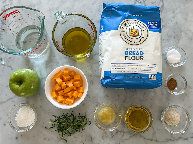 Ingredients for making apple focaccia