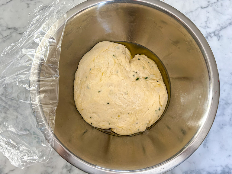 Focaccia dough after rising