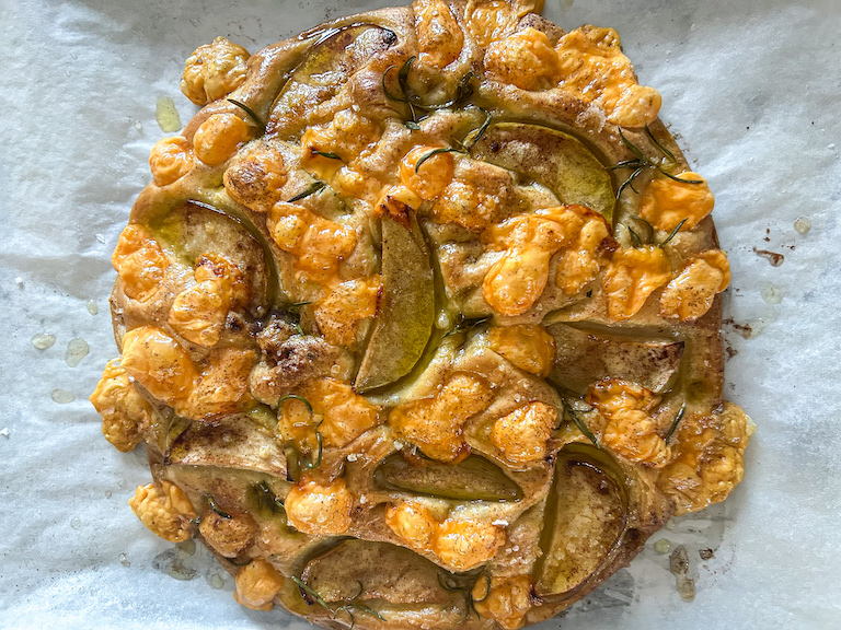 Cheese and apple focaccia bread