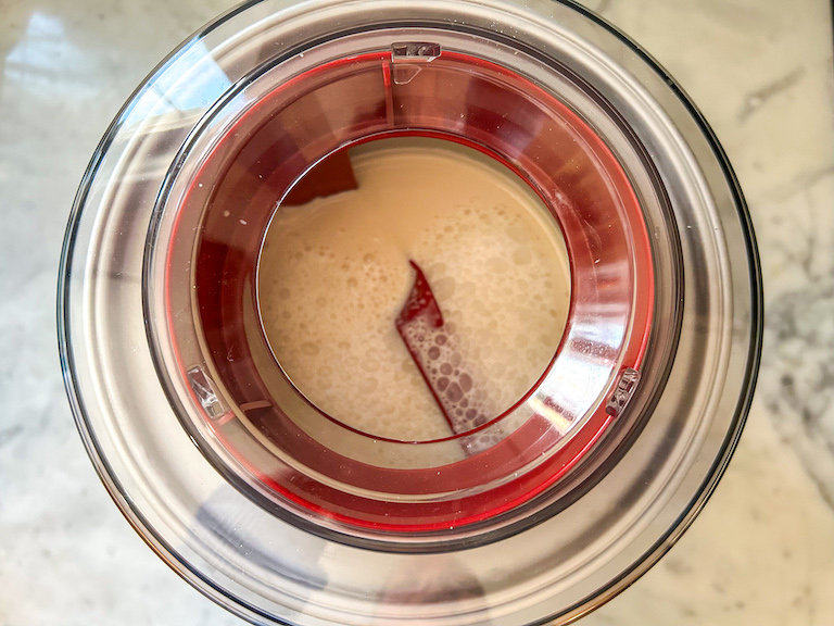 Homemade maple ice cream churning in Cuisinart ice cream maker