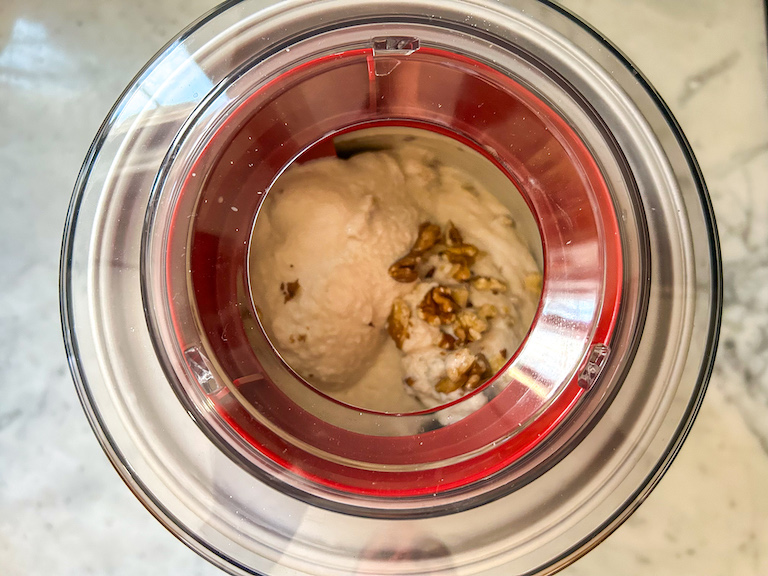 Churning maple walnut ice cream