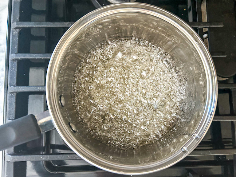 Sugar cooking in a pan on the stovetop