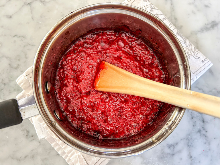 Red sugar syrup in a pan