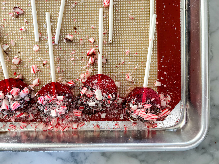 Peppermint lollipops on a tray