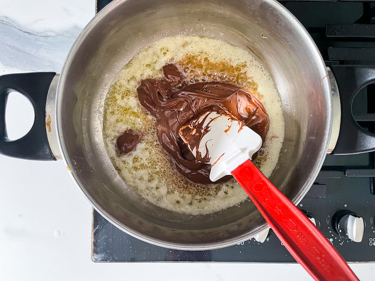 Stirring Nutella into melted butter