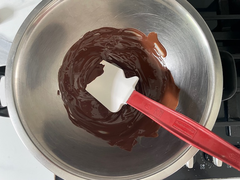 Melted chocolate in a bain marie