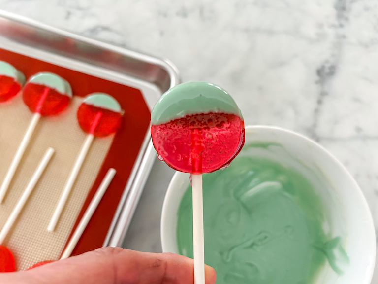 Hand holding watermelon lollipop