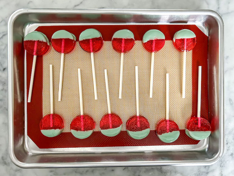 Tray of watermelon lollipops