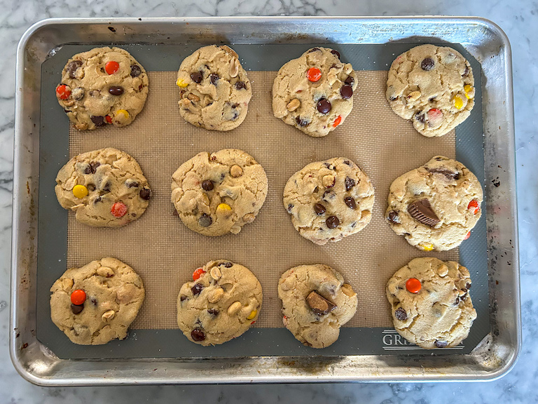 Reese's cookies on a tray after baking