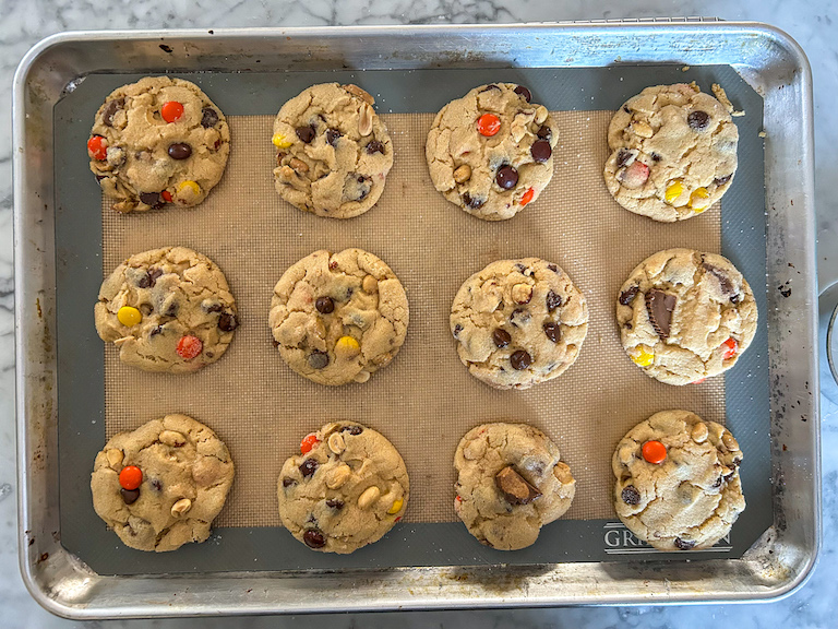 Reese's peanut butter cup cookies on a tray