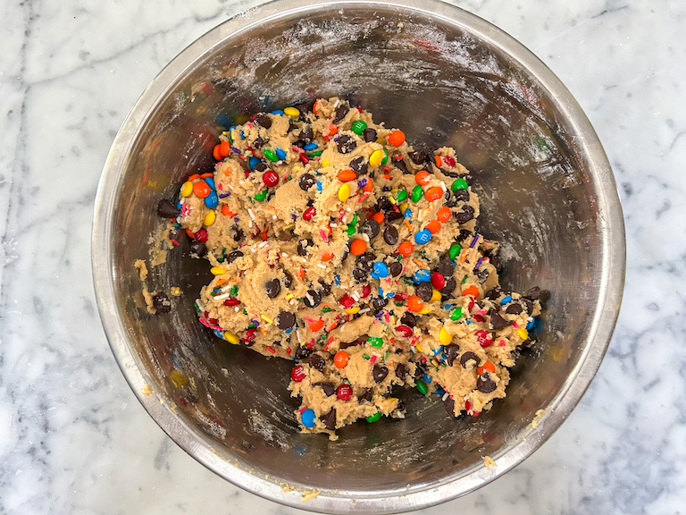 Bowl of M&M cookie dough