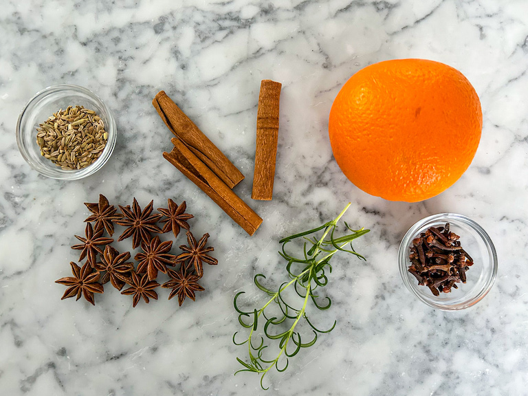 Ingredients for making an orange simmer pot potpourri