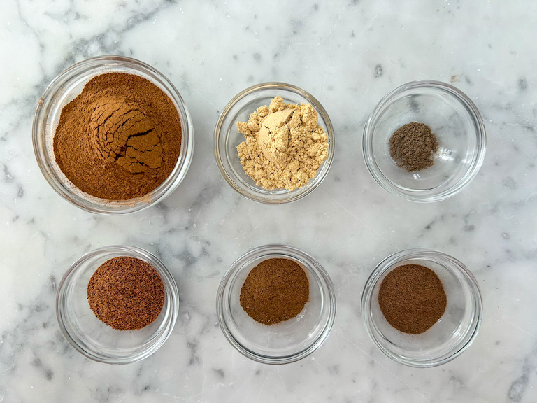 Ingredients for making a homemade pumpkin spice recipe