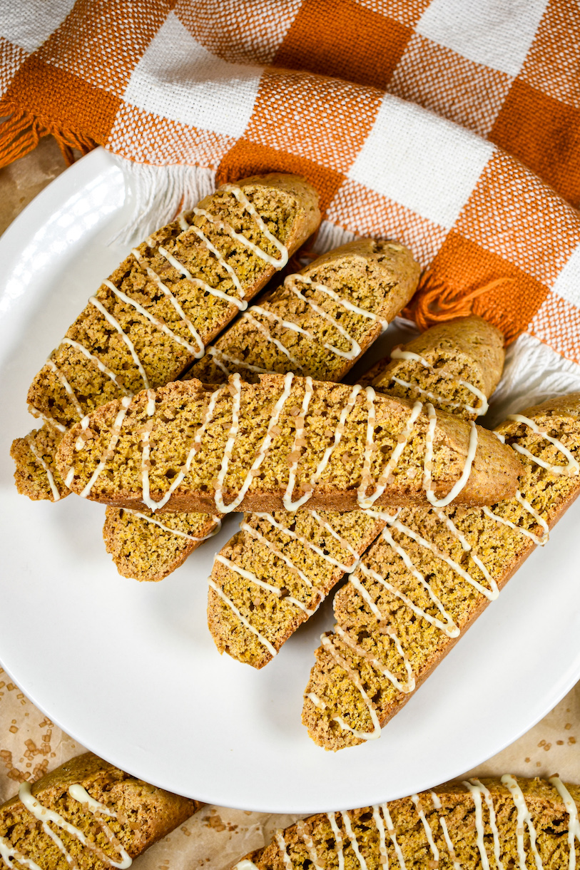 a plate of pumpkin spice biscotti