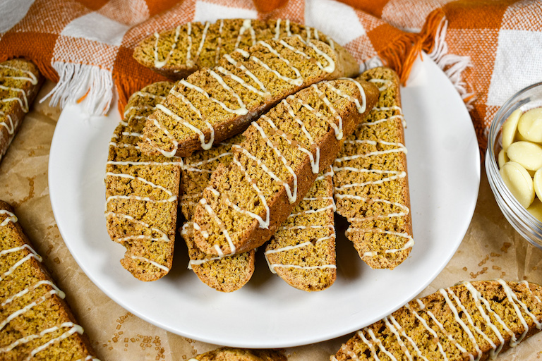 A plate of pumpkin spice biscotti