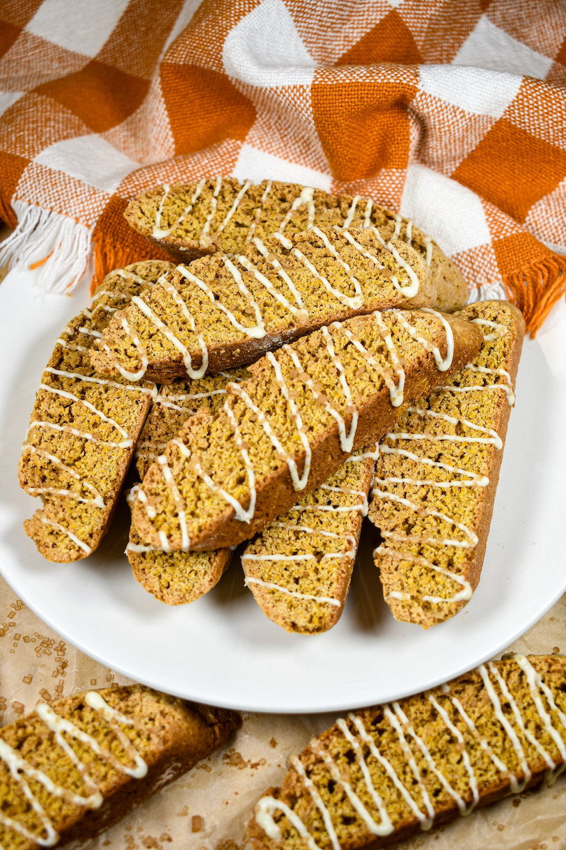 A plate of pumpkin biscotti cookies