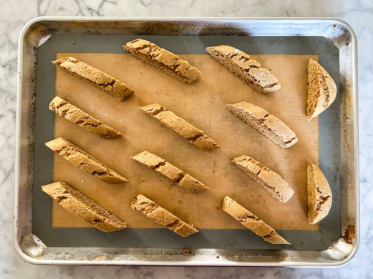 pumpkin biscotti arranged on a tray