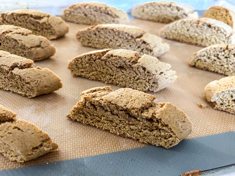 slices of pumpkin biscotti on a tray