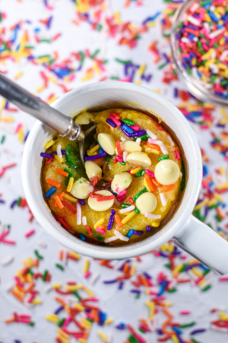 Vanilla Mug Cake Recipe with Rainbow Sprinkles