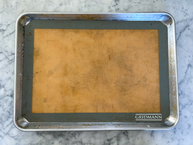 tray lined with a silicone mat