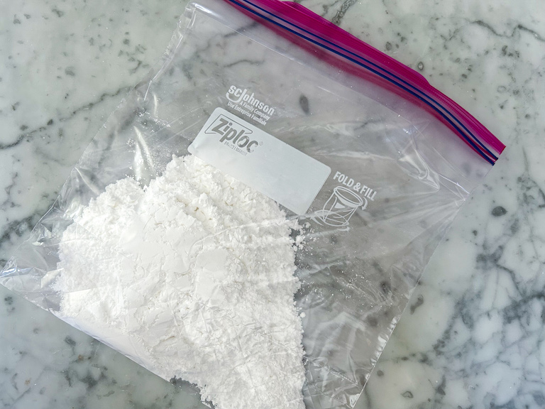 A plastic bag of confectioner's sugar