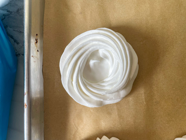 A meringue nest on a tray