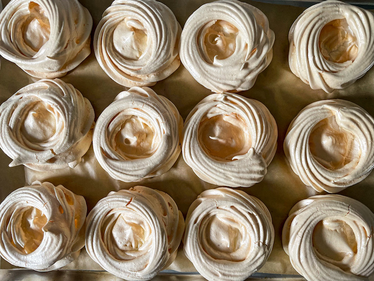 A tray of meringue nests