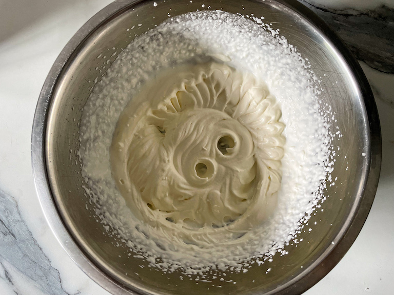 Whipped cream in a bowl