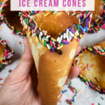 Homemade ice cream cone with rainbow sprinkles