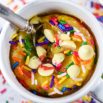 Vanilla mug cake with rainbow sprinkles