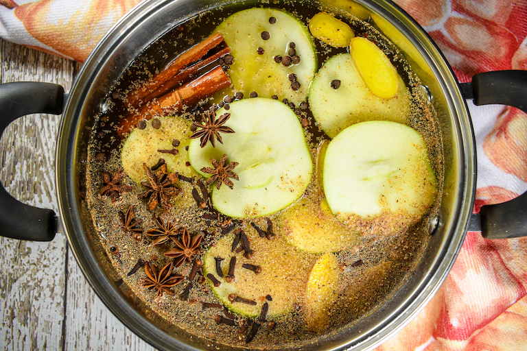 Pumpkin simmer pot with apples, ginger, and spices