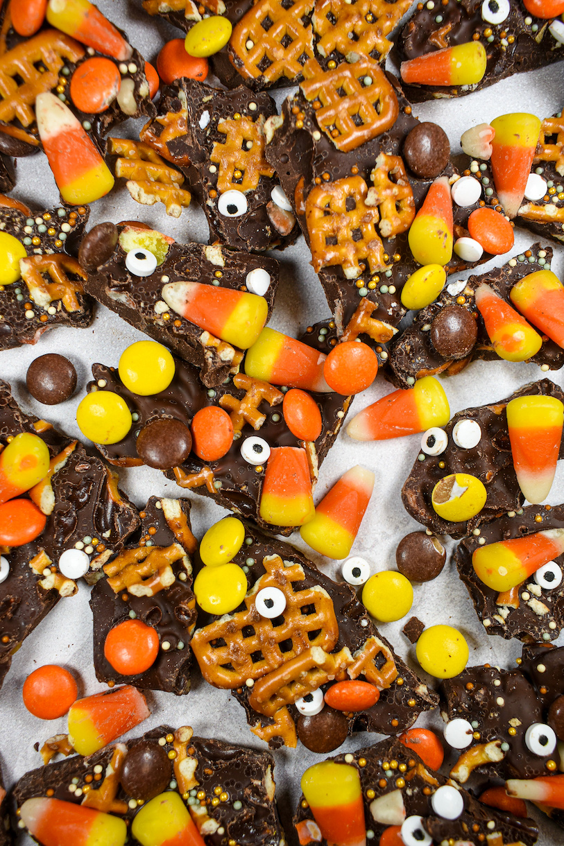 Halloween bark on a white surface
