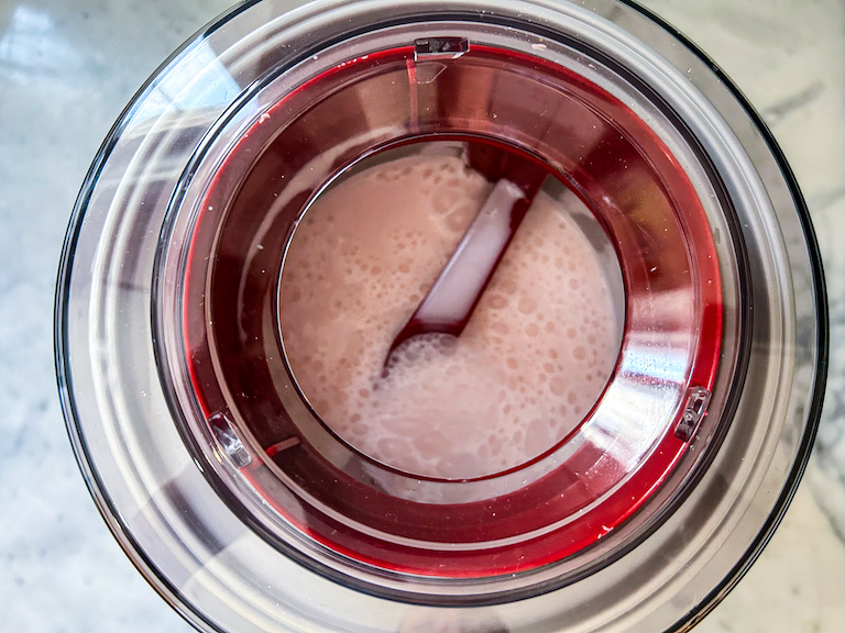 Ice cream maker churning peppermint ice cream