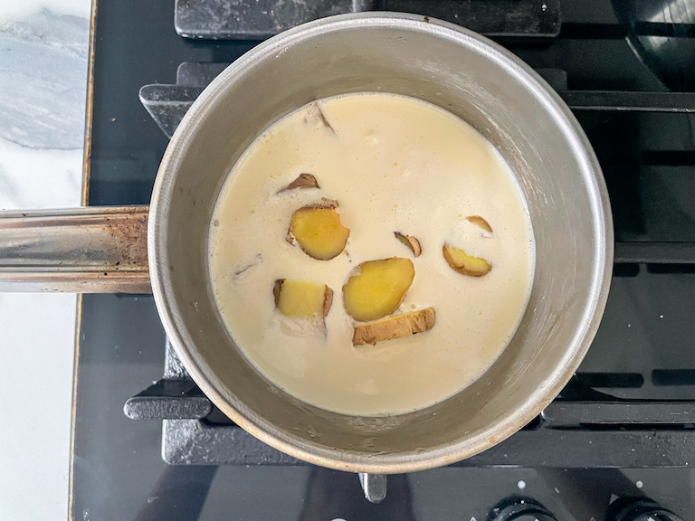 Ginger and cream in a small saucepan