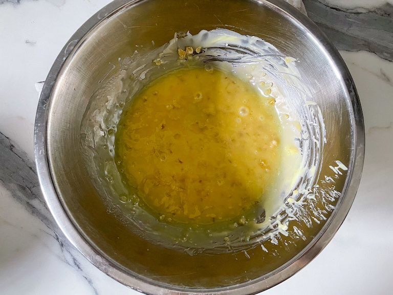A bowl of white chocolate ginger ganache