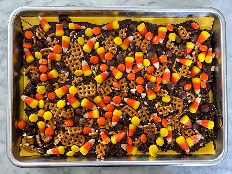 Halloween bark on a small tray