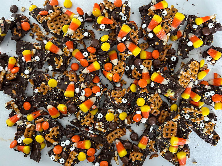 Halloween bark after chopping