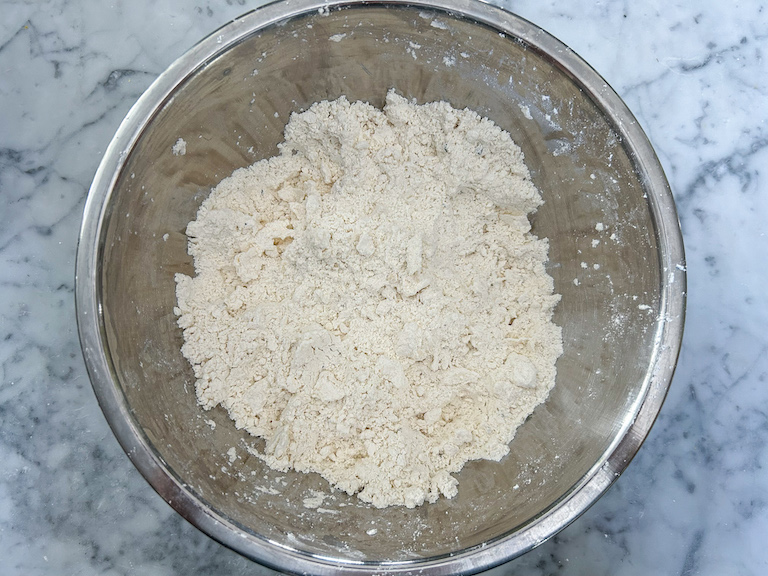 Dry ingredients in a metal bowl