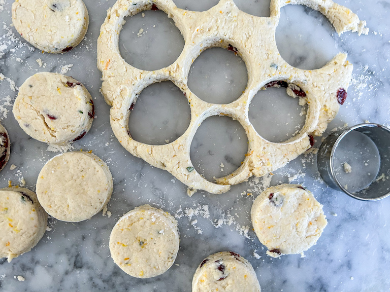 Round cutter cutting scone dough