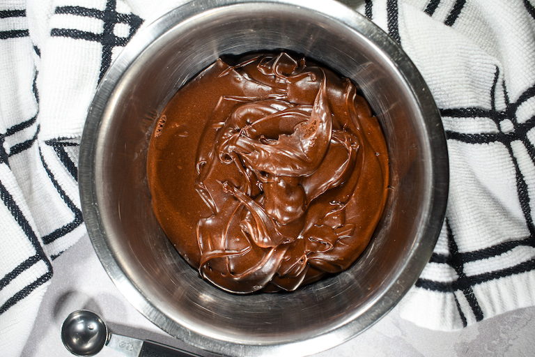 A bowl of dark chocolate ganache